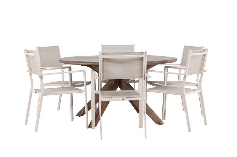 Rosario Spisegruppe Rund 140 cm + 6 stk Copacabana Spisestoler Beige/Brun - Hagemøbler - Hagegruppe - Spisegrupper hage