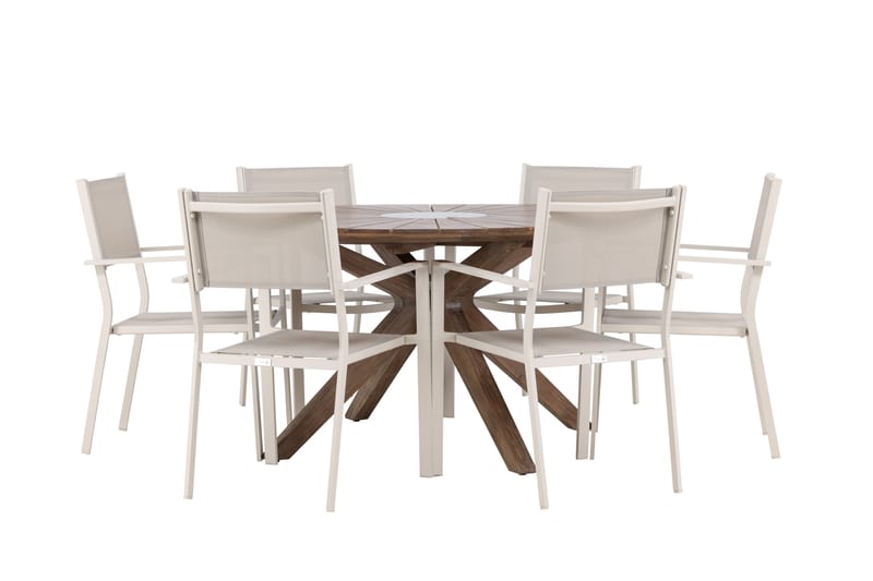 Rosario Spisegruppe Rund 140 cm + 6 stk Copacabana Spisestoler Beige/Brun - Hagemøbler - Hagegruppe - Spisegrupper hage