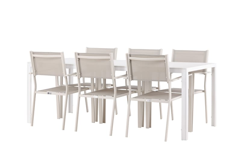 Break Spisegruppe 205 cm + 6 stk Copacabana Spisestoler Beige/Hvit - Hagemøbler - Hagegruppe - Spisegrupper hage