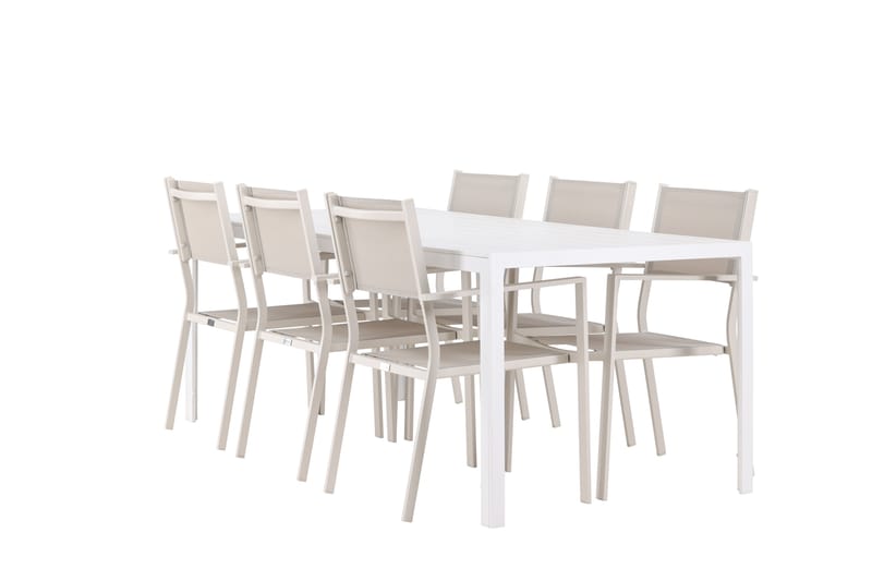 Break Spisegruppe 205 cm + 6 stk Copacabana Spisestoler Beige/Hvit - Hagemøbler - Hagegruppe - Spisegrupper hage