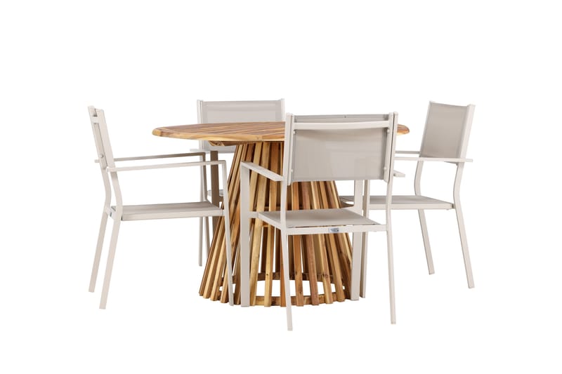 Lumpur Spisegruppe Rund 120 cm + 4 stk Copacabana Spisestoler Beige - Hagemøbler - Hagegruppe - Spisegrupper hage