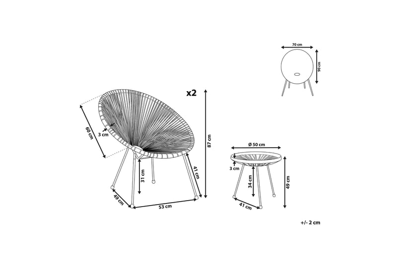 Cayaco Balkongsett 70 cm + 2 Stoler - Kunstrotting/Mørkegrå - Hagemøbler - Hagegruppe - Cafesett