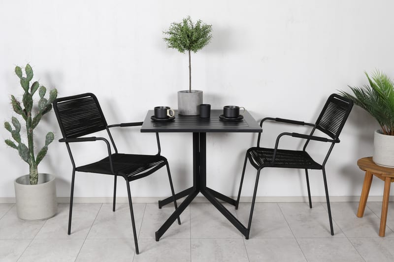 Way Cafésett 70 cm + 2 Lindos Karmstoler - Svart/Brun - Hagemøbler - Balkong - Balkongmøbler - Balkonggrupper