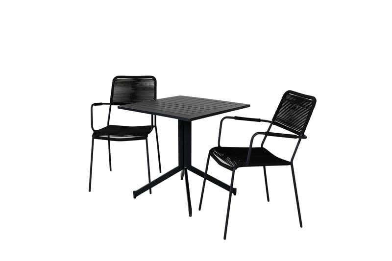 Way Cafésett 70 cm + 2 Lindos Karmstoler - Svart/Brun - Hagemøbler - Balkong - Balkongmøbler - Balkonggrupper