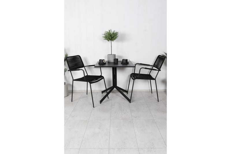 Way Cafésett 70 cm + 2 Lindos Karmstoler - Svart/Brun - Hagemøbler - Balkong - Balkongmøbler - Balkonggrupper