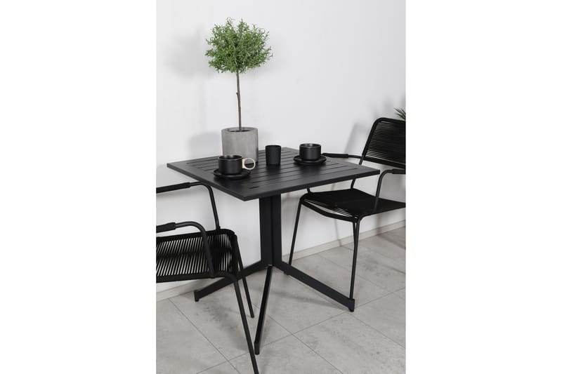 Way Cafésett 70 cm + 2 Lindos Karmstoler - Svart/Brun - Hagemøbler - Balkong - Balkongmøbler - Balkonggrupper