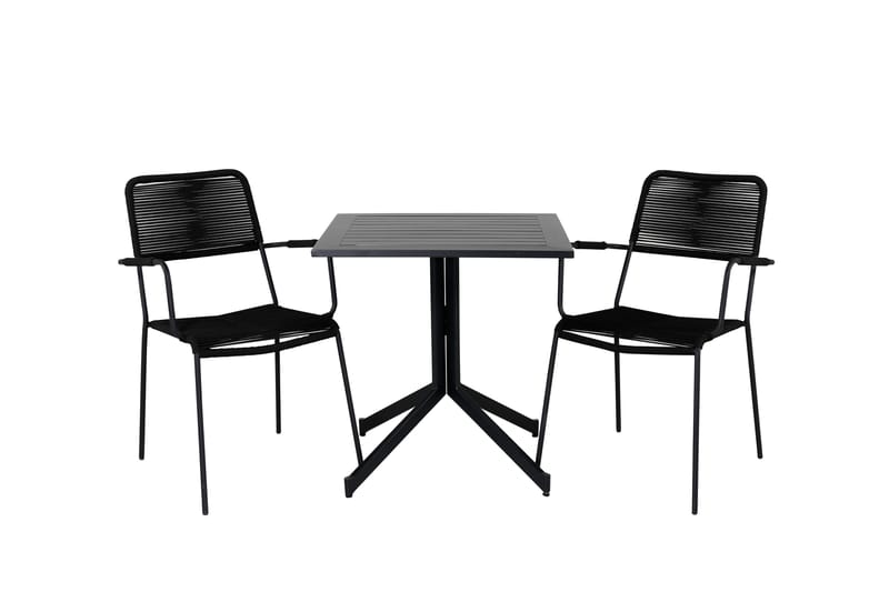 Way Cafésett 70 cm + 2 Lindos Karmstoler - Svart/Brun - Hagemøbler - Balkong - Balkongmøbler - Balkonggrupper