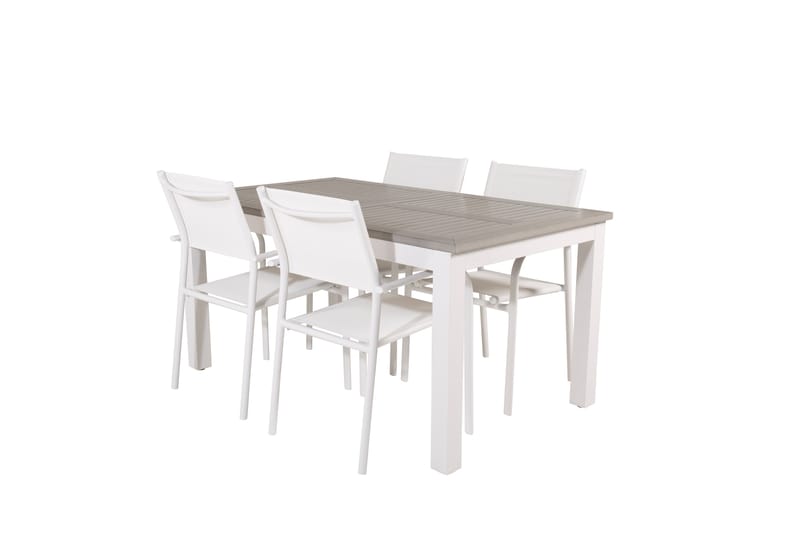 Albany Forlengbar Spisegruppe 160cm + 4 Santorini Stoler - Hvit - Hagemøbler - Hagegruppe - Spisegrupper hage