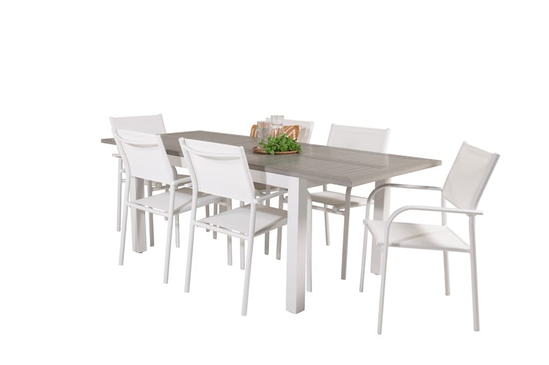 Albany Forlengbar Spisegruppe 160cm + 6 Santorini Stoler - Hvit - Hagemøbler - Hagegruppe - Spisegrupper hage