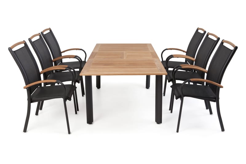 Hillerstorp Nydala Spisegruppe 96x150-200 + 6 Karmstoler - Teak/Svart - Hagemøbler - Hagegruppe - Spisegrupper hage