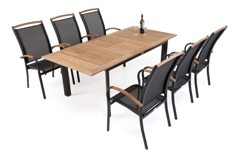 Hillerstorp Nydala Spisegruppe 96x150-200 + 6 Karmstoler - Teak/Svart - Hagemøbler - Hagegruppe - Spisegrupper hage