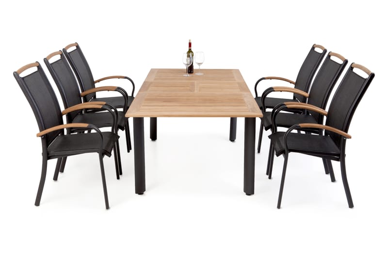 Hillerstorp Nydala Spisegruppe 96x150-200 + 6 Karmstoler - Teak/Svart - Hagemøbler - Hagegruppe - Spisegrupper hage