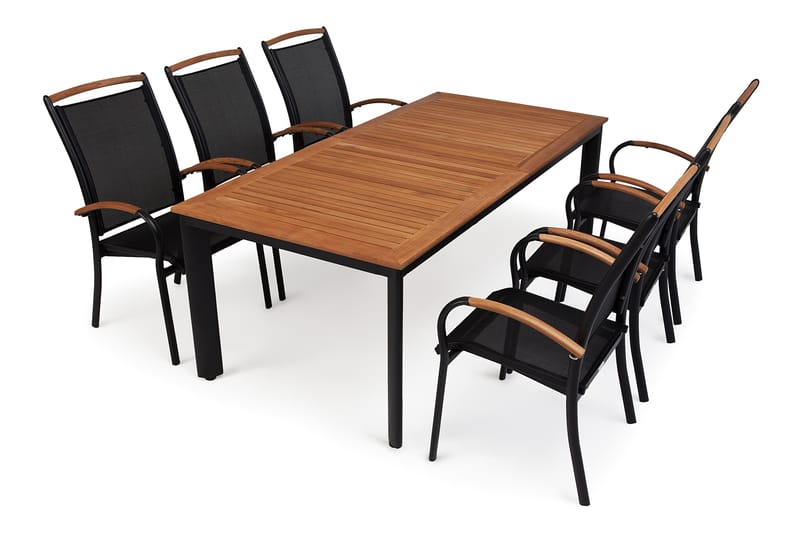 Hillerstorp Nydala Spisegruppe 96x150-200 + 6 Karmstoler - Teak/Svart - Hagemøbler - Hagegruppe - Spisegrupper hage