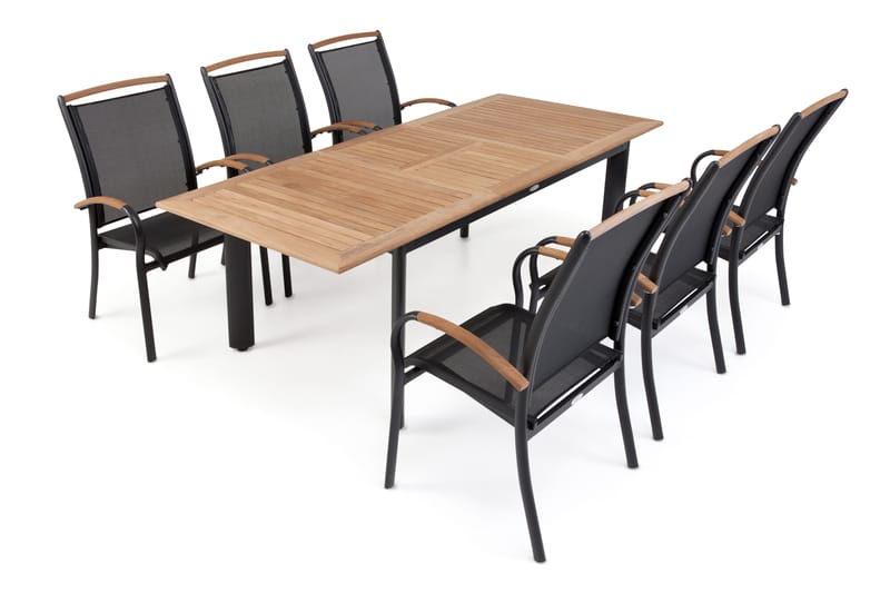 Hillerstorp Nydala Spisegruppe 96x150-200 + 6 Karmstoler - Teak/Svart - Hagemøbler - Hagegruppe - Spisegrupper hage