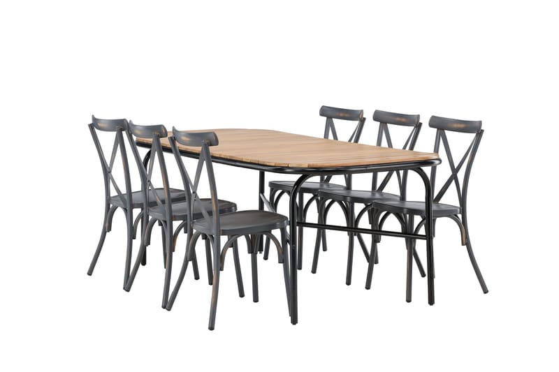 Holmbeck Spisegruppe 200 cm + 6 Tablas Spisestoler - Brun/Mørkegrå - Hagemøbler - Hagegruppe - Spisegrupper hage