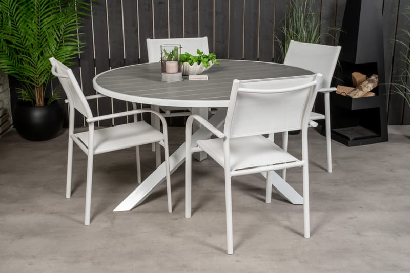 Parma Spisegruppe Rund Ø140cm + 4 Santorini Karmstoler - Hvit - Hagemøbler - Hagegruppe - Spisegrupper hage