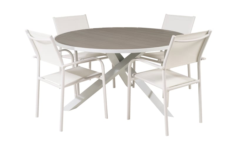 Parma Spisegruppe Rund Ø140cm + 4 Santorini Karmstoler - Hvit - Hagemøbler - Hagegruppe - Spisegrupper hage