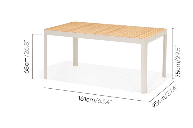 Portals Spisegruppe 161 cm + 4 Karmstoler + Benk - Hvit / Tre - Hagemøbler - Hagegruppe - Spisegrupper hage