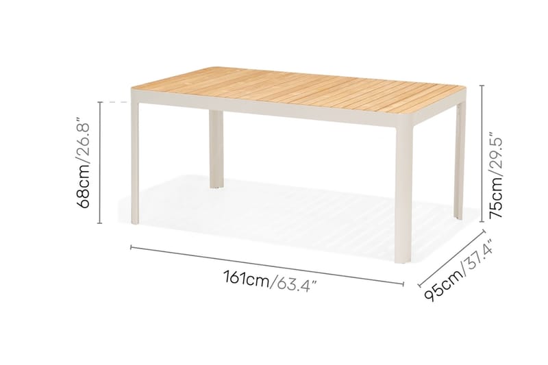 Portals Spisegruppe 161 cm + 4 Karmstoler - Hvit / Tre - Spisegrupper hage