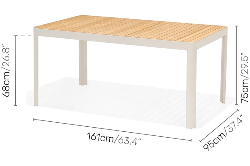 Portals Spisegruppe 161 cm + 4 Stoler + Benk - Hvit / Tre - Hagemøbler - Hagegruppe - Spisegrupper hage