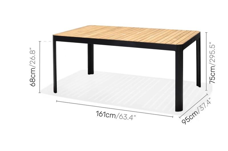 Portals Spisegruppe 161 cm + 4 Stoler + Benk - Svart/Tre - Hagemøbler - Hagegruppe - Spisegrupper hage