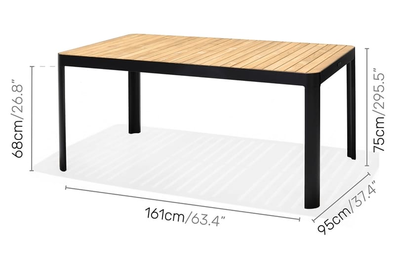 Portals Spisegruppe 161 cm + 4 Stoler - Svart / Tre - Hagemøbler - Hagegruppe - Spisegrupper hage