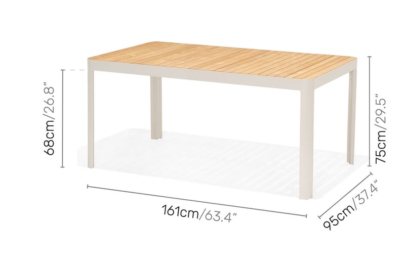 Portals Spisegruppe 161 cm + 6 Karmstoler - Hvit / Tre - Spisegrupper hage