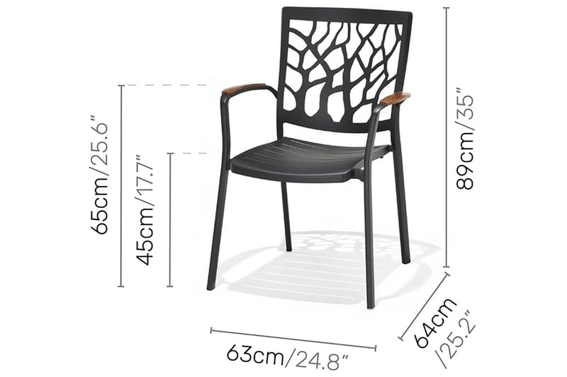 Portals Spisegruppe 161 cm + 6 Karmstoler - Svart / Tre - Hagemøbler - Hagegruppe - Spisegrupper hage