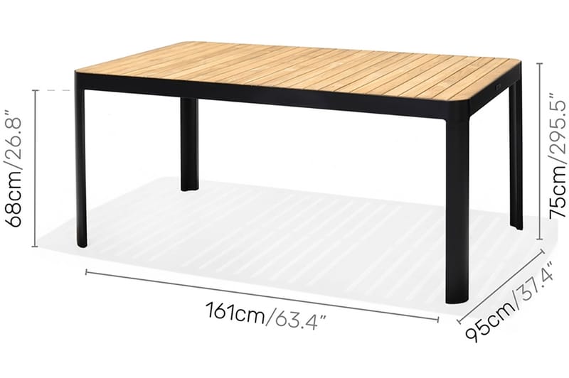 Portals Spisegruppe 161 cm + 6 Karmstoler - Svart / Tre - Hagemøbler - Hagegruppe - Spisegrupper hage