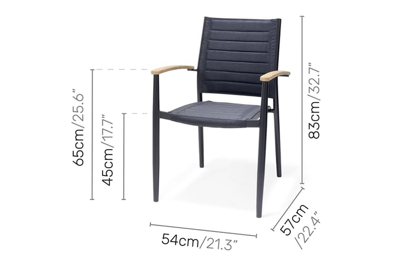 Portals Spisegruppe 161 cm + 6 Stoler - Svart / Tre - Hagemøbler - Hagegruppe - Spisegrupper hage