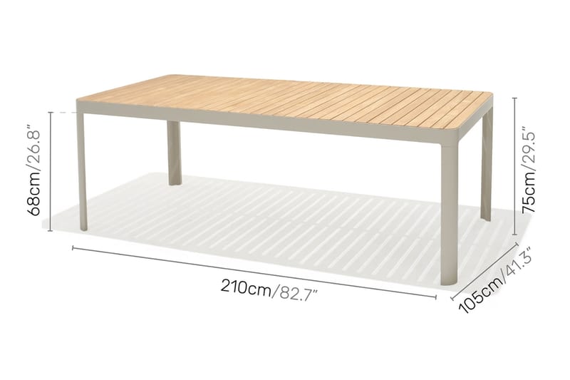 Portals Spisegruppe 209 cm + 6 Karmstoler - Hvit / Tre - Hagemøbler - Hagegruppe - Spisegrupper hage