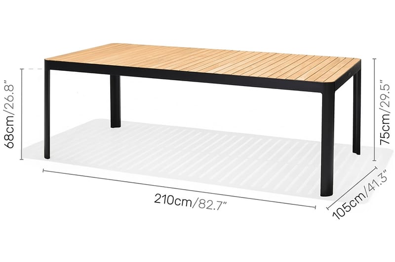 Portals Spisegruppe 209 cm + 6 Karmstoler - Svart / Tre - Spisegrupper hage