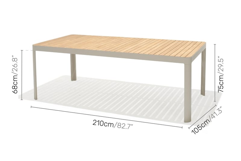 Portals Spisegruppe 209 cm + 6 Stoler - Hvit / Tre - Hagemøbler - Hagegruppe - Spisegrupper hage