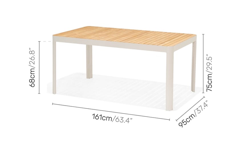 Portals Spisegruppe 209 cm + 8 Karmstoler - Hvit / Tre - Hagemøbler - Hagegruppe - Spisegrupper hage