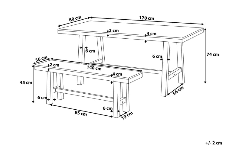 Scania Hagebord + 2 Benker 80 cm - Hvit - Hagemøbler - Hagegruppe - Spisegrupper hage