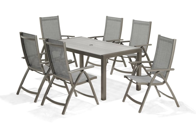 Solana Spisegruppe 160 cm + 6 Posisjonsstoler - Grå - Hagemøbler barn - Spisegrupper hage