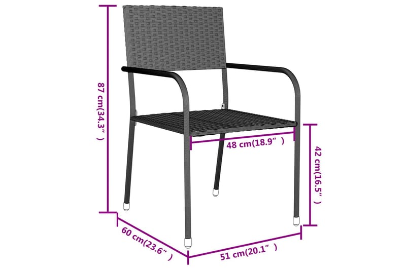 Utendørs spisestue 3 deler polyrotting svart - Svart - Hagemøbler - Hagegruppe - Spisegrupper hage