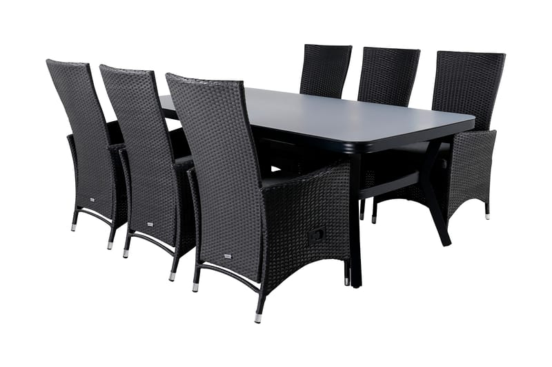 Virya Spisegruppe 200cm + 6 Padova Reclinerstoler - Svart - Hagemøbler - Hagegruppe - Spisegrupper hage