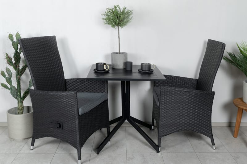 Way Spisegruppe 70cm + 2 Padova Reclinerstoler - Svart/Grå - Hagemøbler - Hagegruppe - Spisegrupper hage