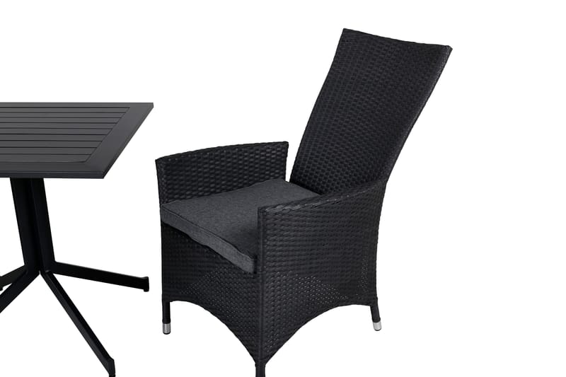 Way Spisegruppe 70cm + 2 Padova Reclinerstoler - Svart/Grå - Hagemøbler - Hagegruppe - Spisegrupper hage