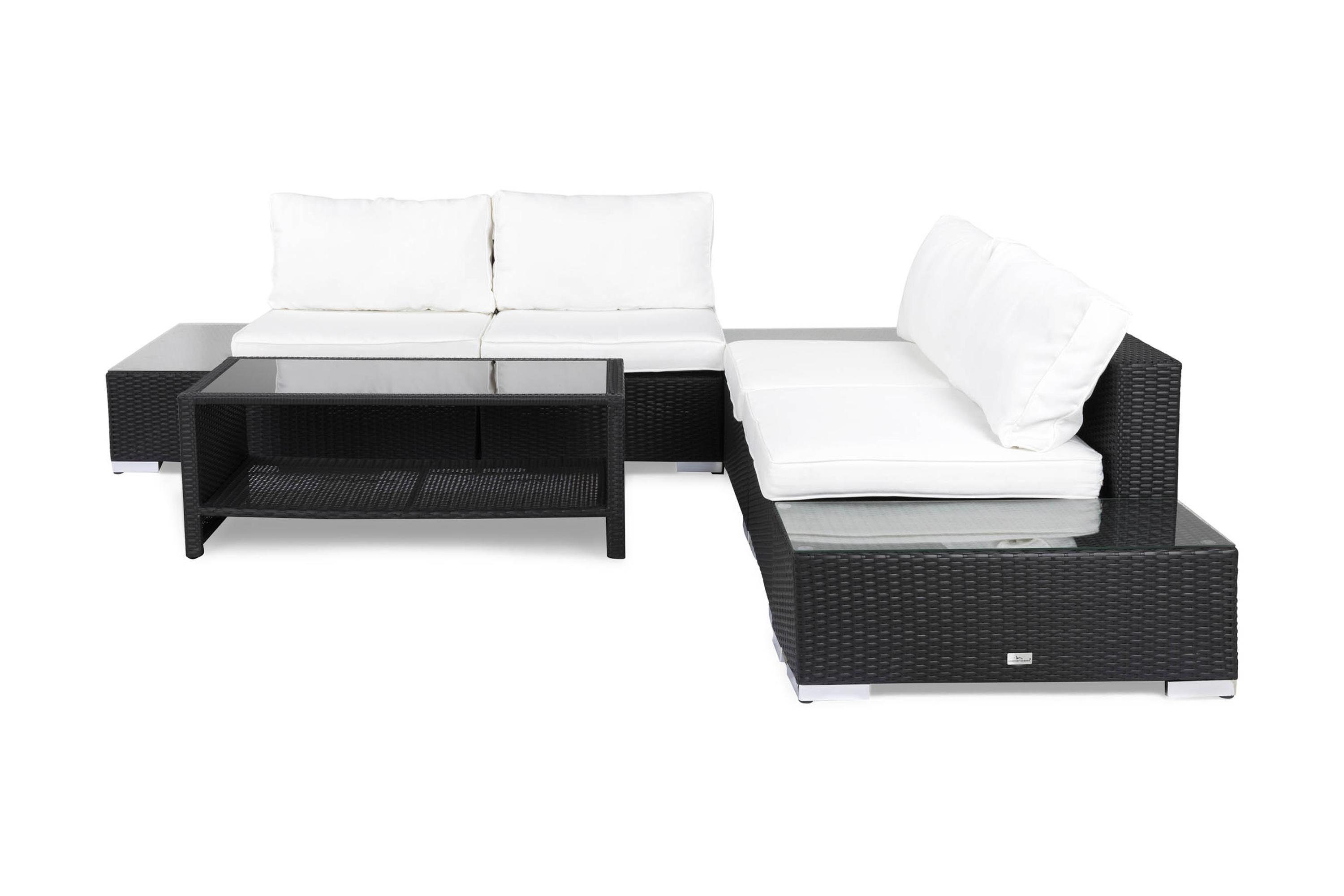 Comfort Garden Bahamas Loungegruppe 5 Pers 1 Bord m Hylle - Divan 2 Avslutninger Svart