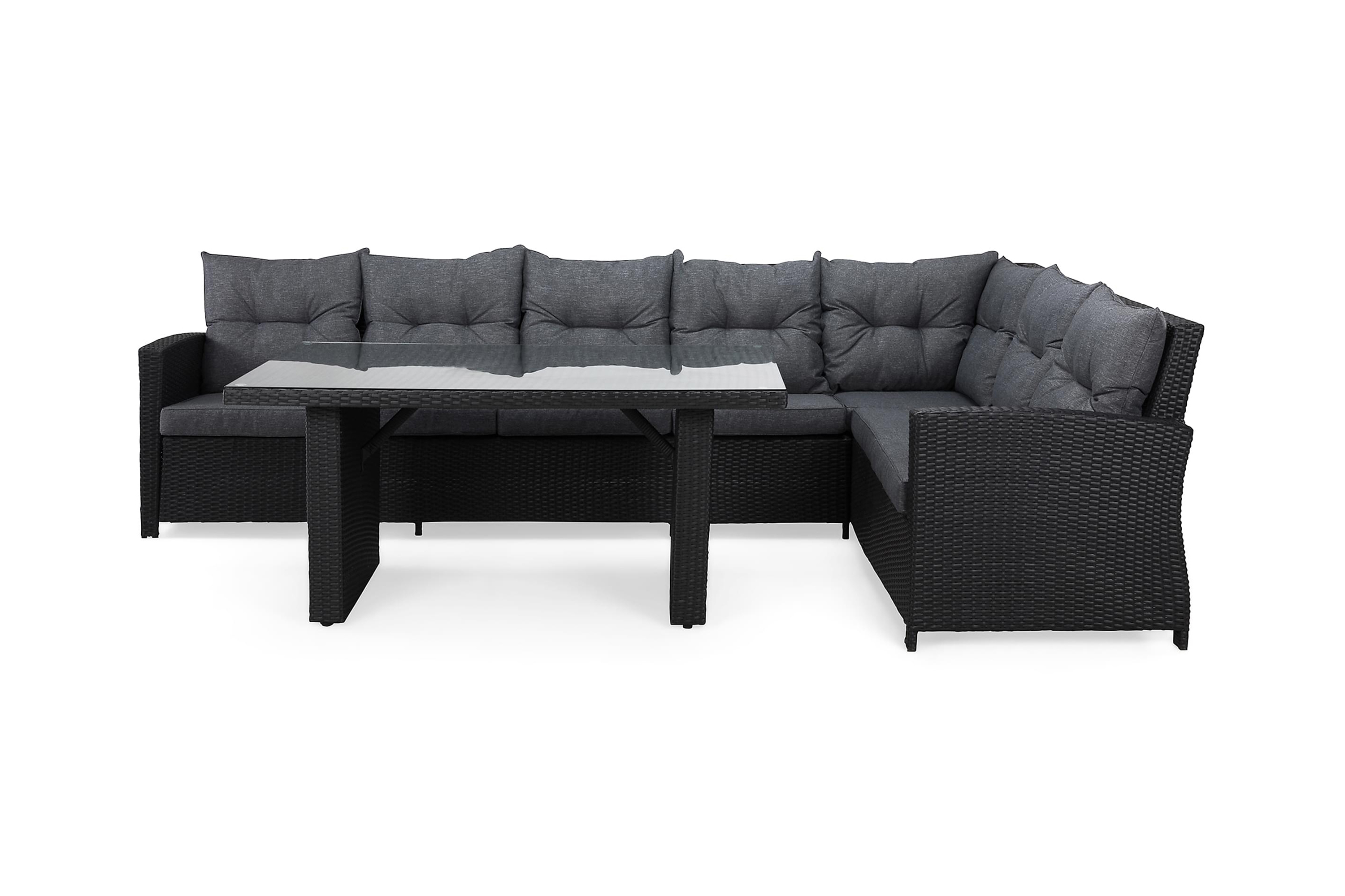 Comfort Garden James Loungegruppe Svart/Glass - Bord Sofa Høyre Midtdel