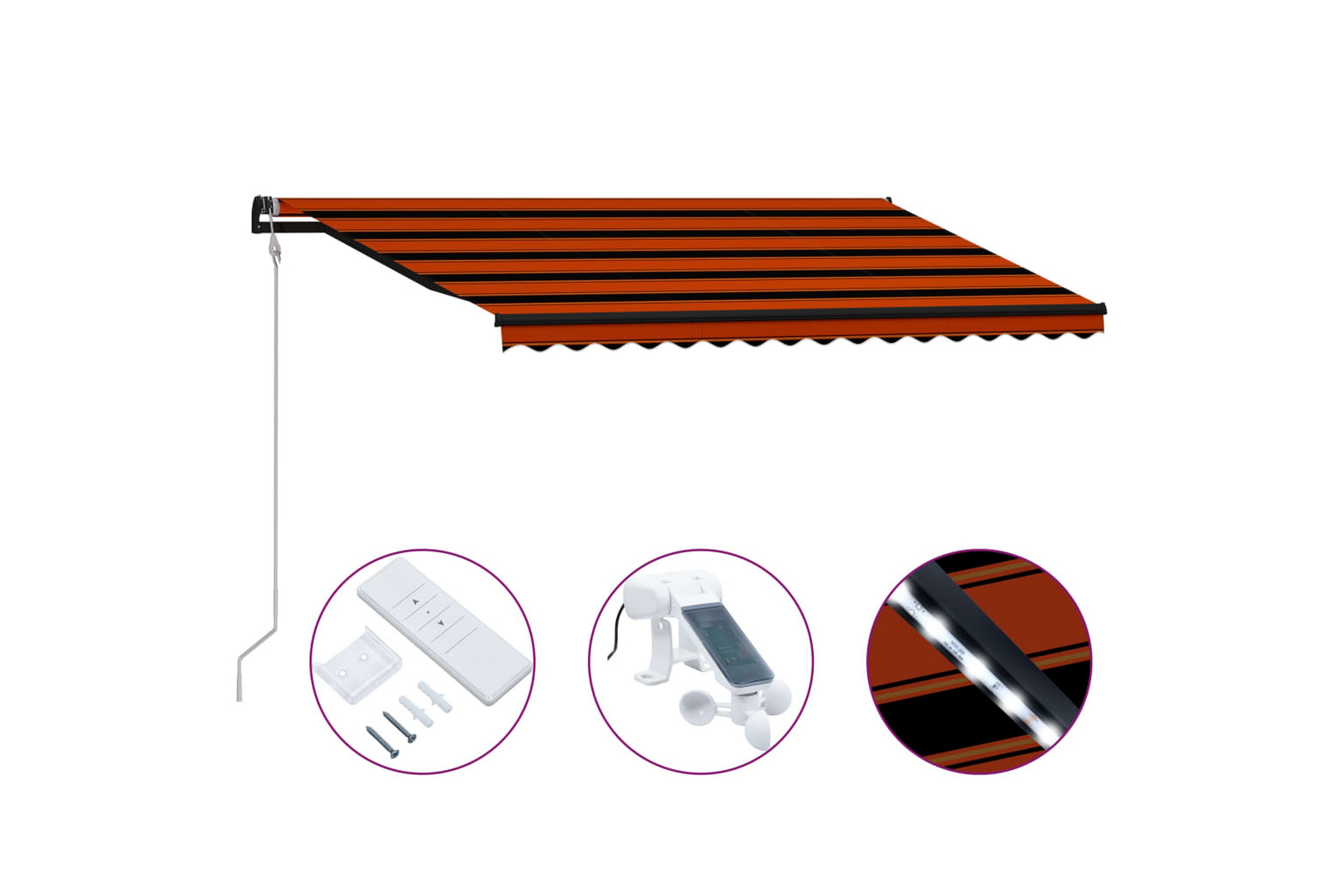 Uttrekkbar markise med vindsensor LED 450x300cm -