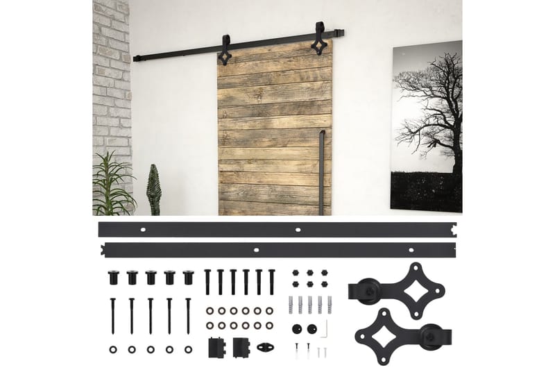 Utstyr for skyvedør 183 cm stål svart - Hus & oppussing - Bygg - Dører & Porter - Dørbeslag & dørtilbehør - Skyvedørsbeslag