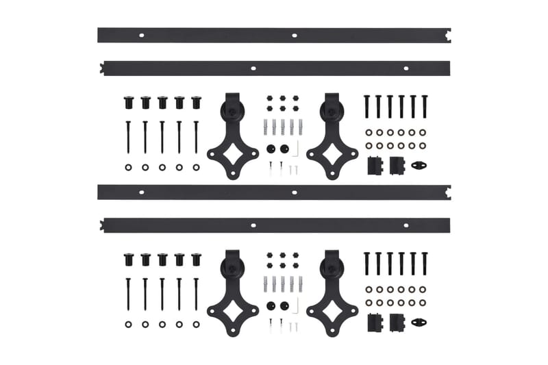 Utstyr for skyvedør 2 stk 200 cm stål svart - Svart - Hus & oppussing - Bygg - Dører & Porter - Skyvedører