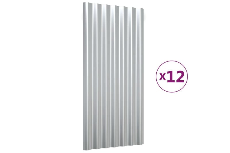 beBasic Takpaneler 12 stk pulverlakkert stål sølv 80x36 cm - Silver - Innertak