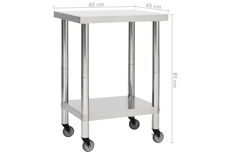 Arbeidsbord for kjøkken med hjul 60x45x85 cm rustfritt stål - Garasjeinteriør & garasjeoppbevarin - Arbeidsbenk