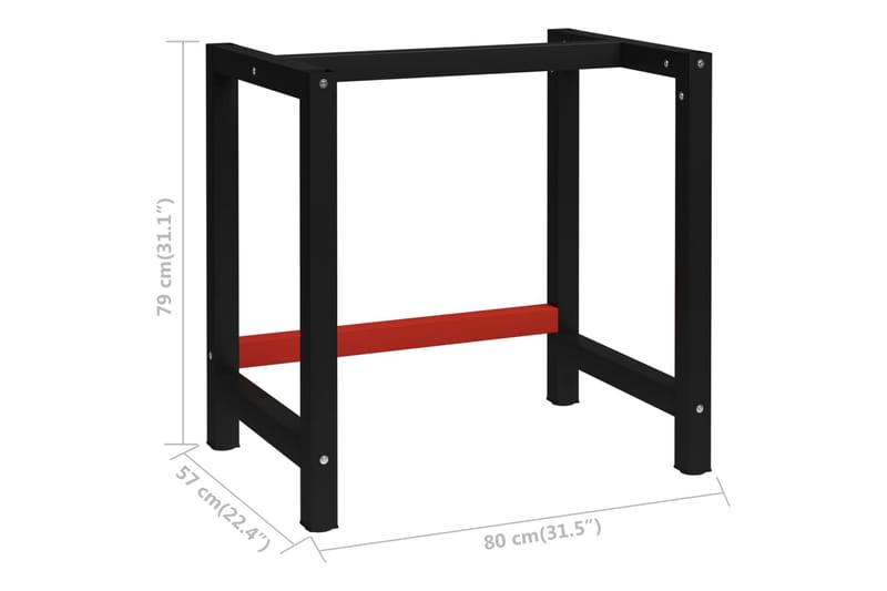 Ramme til arbeidsbenk 80x57x79 cm svart og rød - Svart - Hus & oppussing - Garasje & verksted - Garasjeinteriør & garasjeoppbevarin