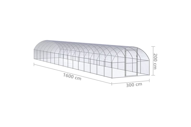 Utendørs hønsehus 3x16x2 m galvanisert stål - Silver - Sport & fritid - Til dyrene - Fugl - Hønsehus