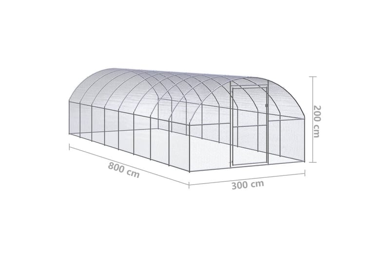 Utendørs hønsehus 3x8x2 m galvanisert stål - Silver - Sport & fritid - Til dyrene - Fugl - Hønsehus